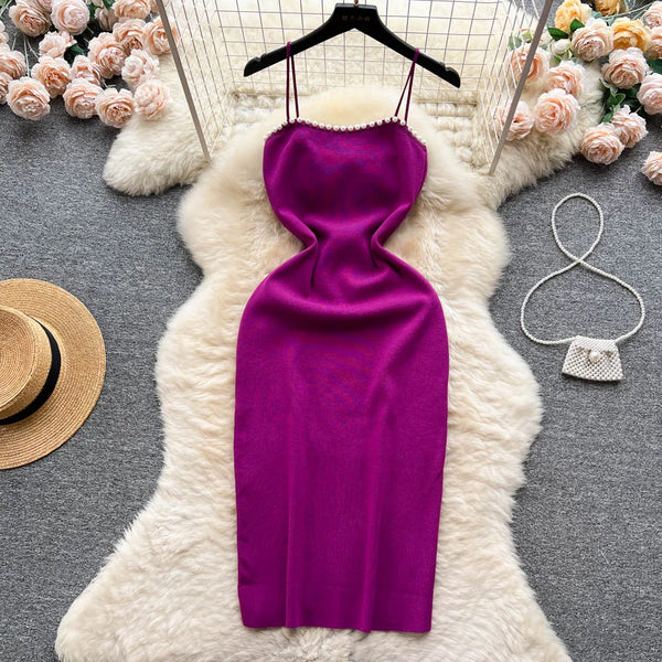 YuooMuoo Chic Fashion Pearl Design Knitted Women Dress Sexy Wrap Hips Bodycon Party Dress Basic Fall Streetwear Outfits Vestido